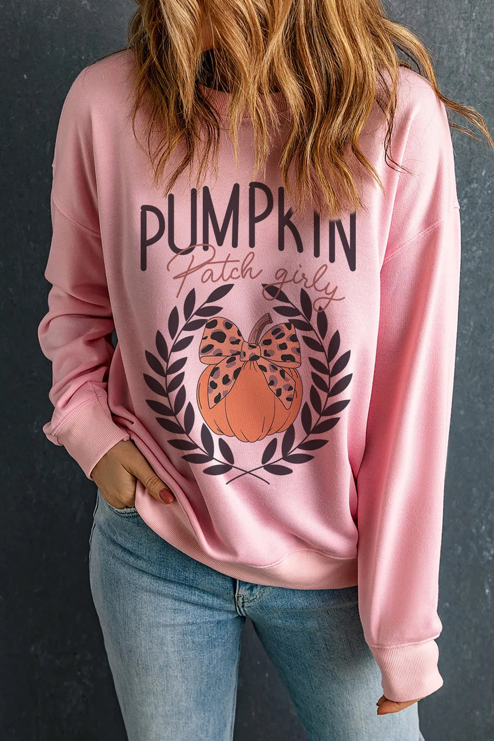 SYNZ Pumpkin Round Neck Long Sleeve Sweatshirt