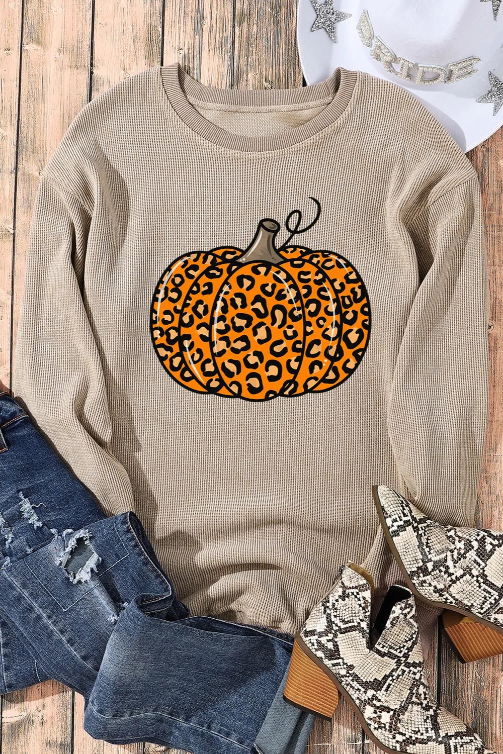 SYNZ Pumpkin Round Neck Long Sleeve Sweatshirt