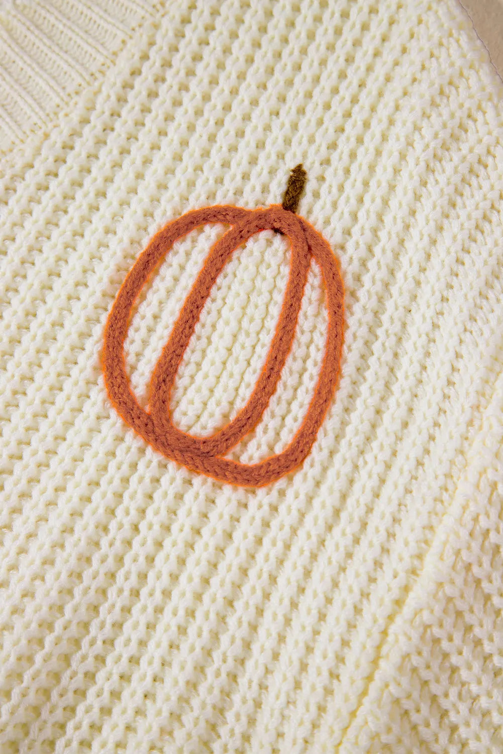 SYNZ Raw Hem Pumpkin V-Neck Long Sleeve Sweater