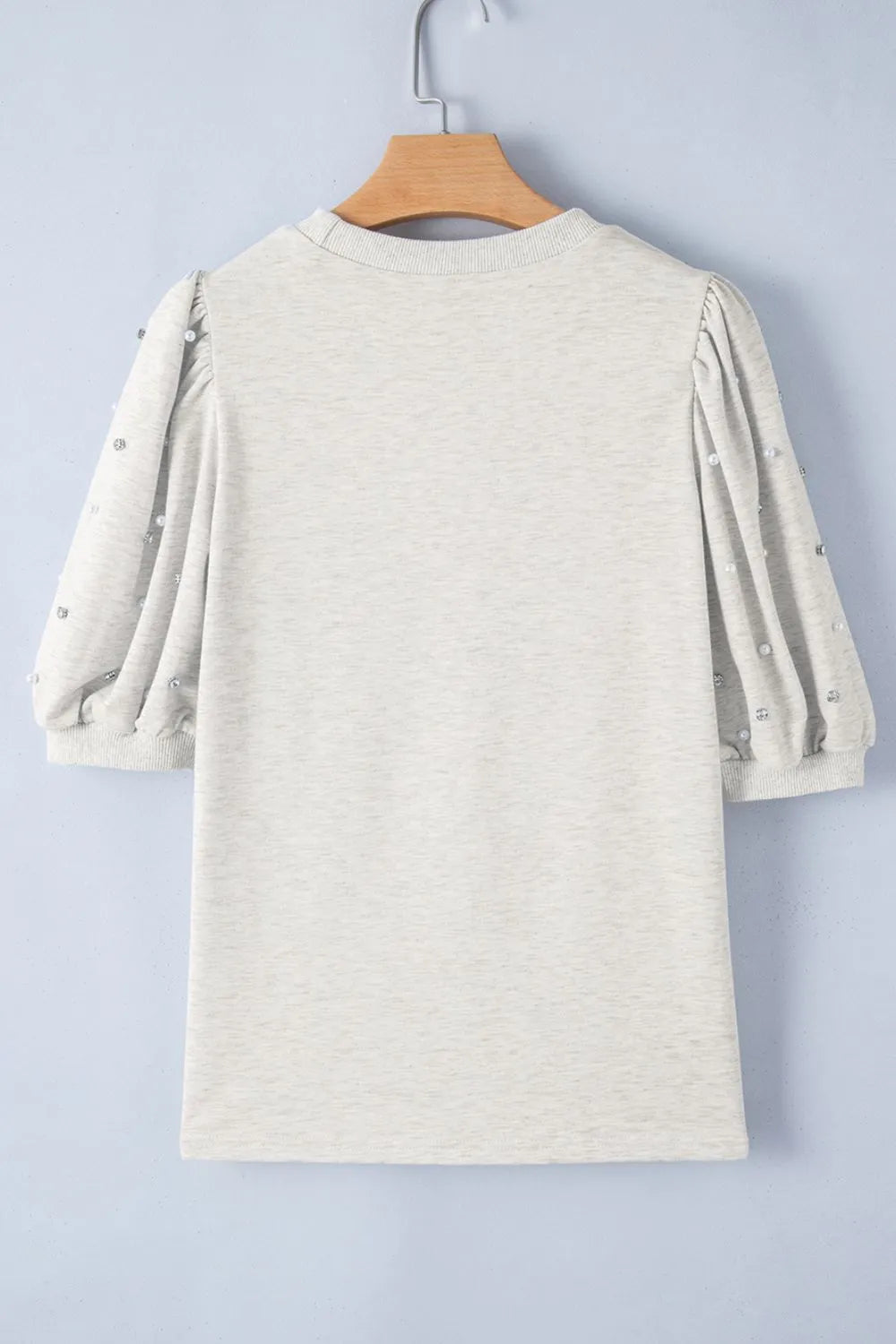 SYNZ Rhinestone Pearl Detail Round Neck Puff Sleeve Top