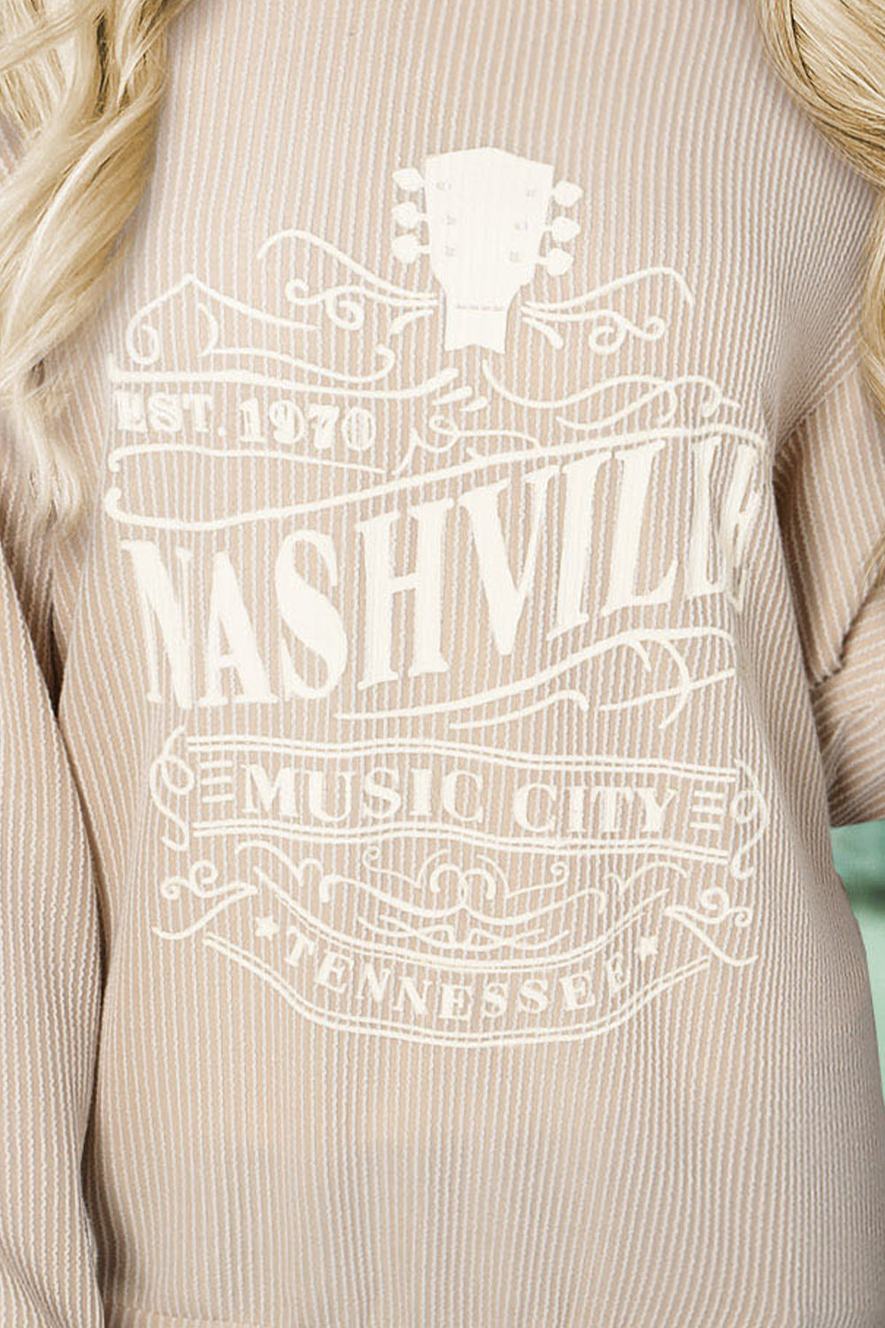 SYNZ Ribbed Round Neck Long Sleeve Graphic Sweatshirt