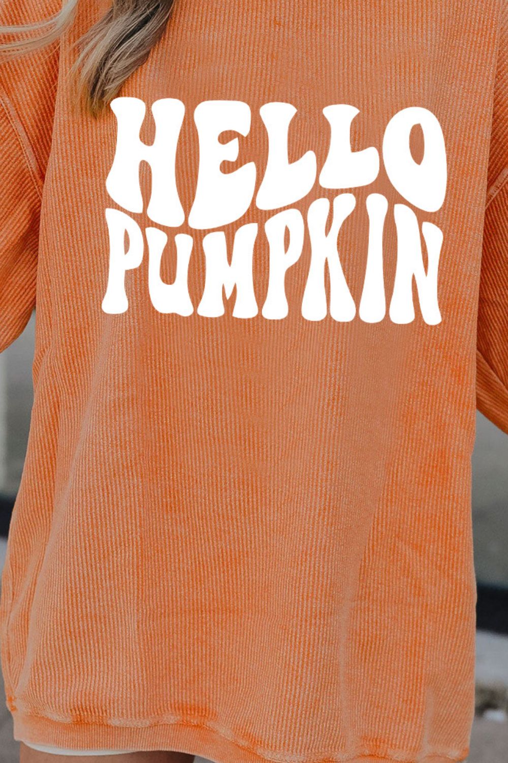 SYNZ Round Neck Dropped Shoulder HELLO PUMPKIN Graphic Sweatshirt