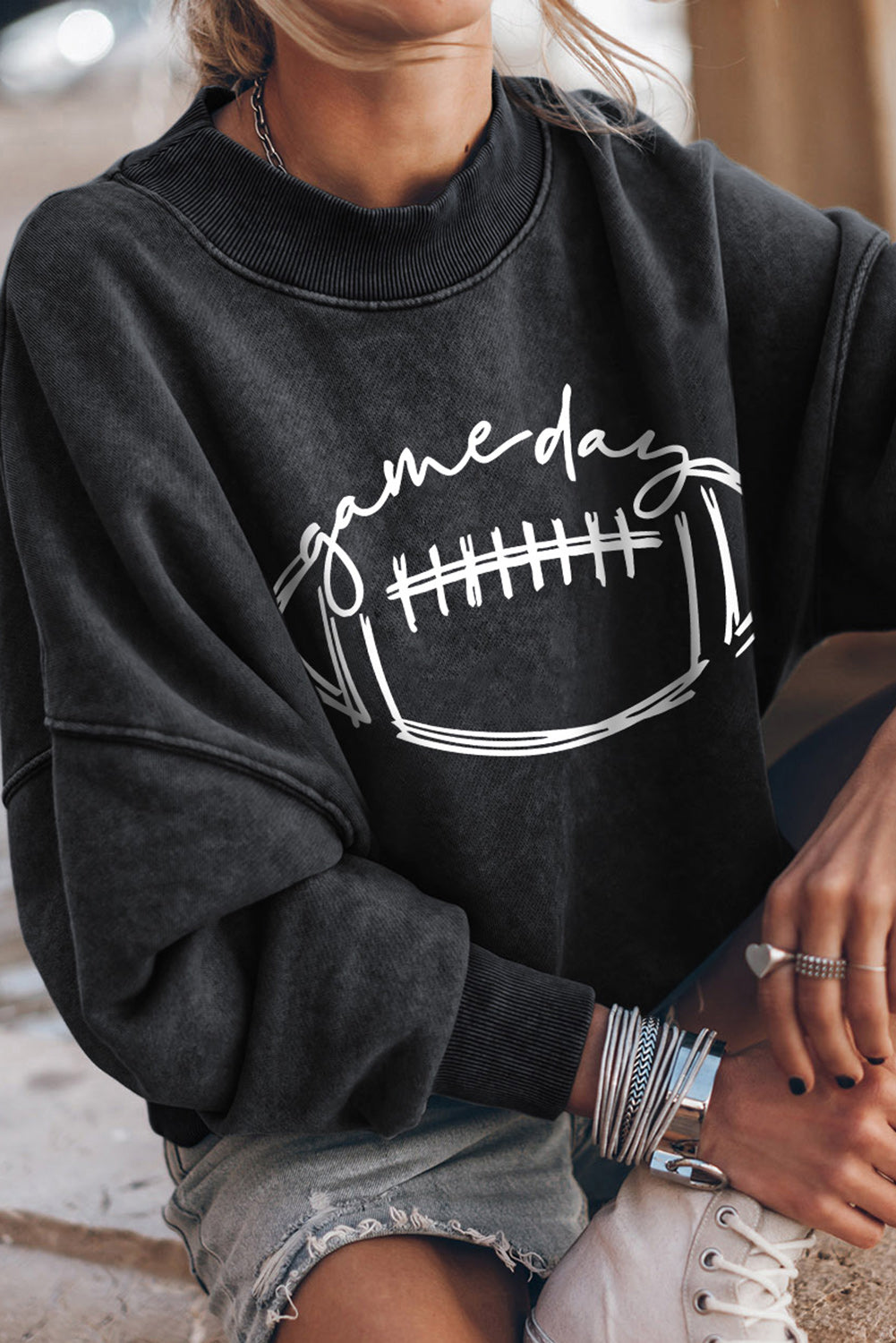 SYNZ Round Neck Long Sleeve FOOTBALL Graphic Sweatshirt