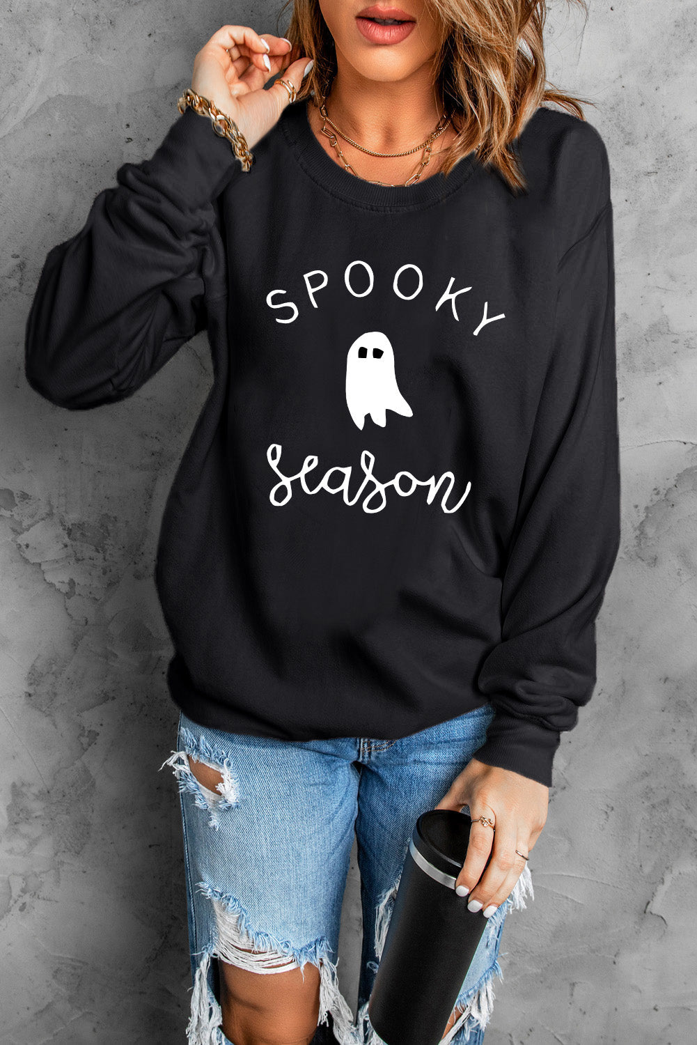 SYNZ Round Neck Long Sleeve SPOOKY SEASON Graphic Sweatshirt