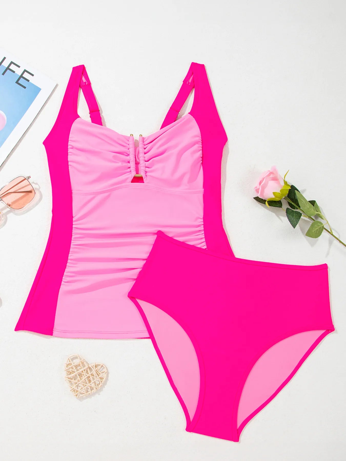 SYNZ Ruched Tummy Control Tankini 2pcs Swimsuit