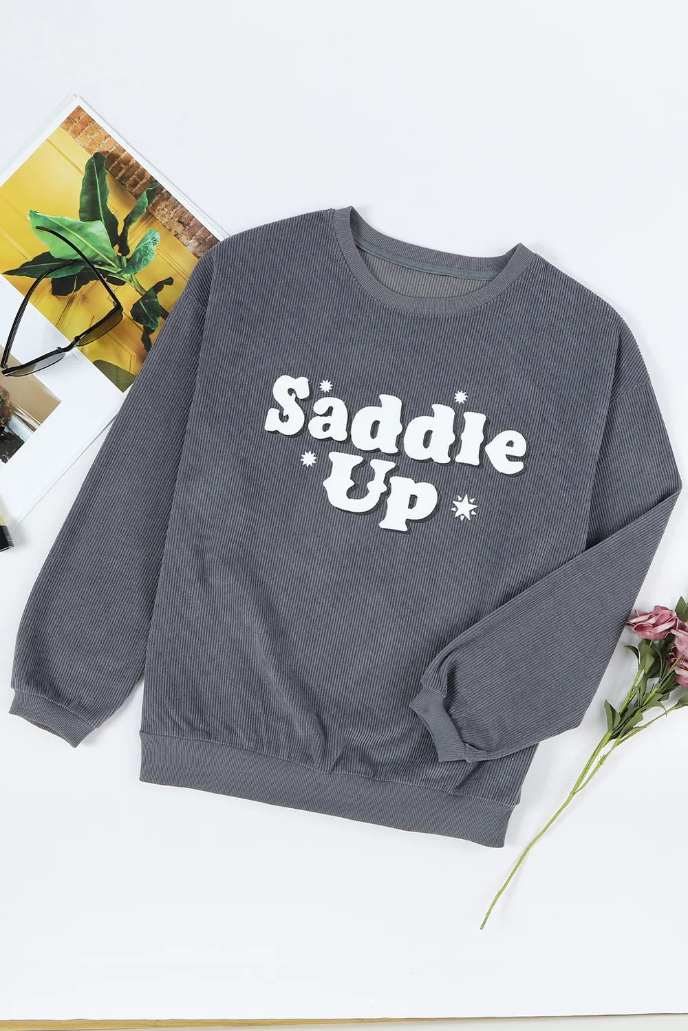SYNZ SADDLE UP Round Neck Dropped Shoulder Sweatshirt