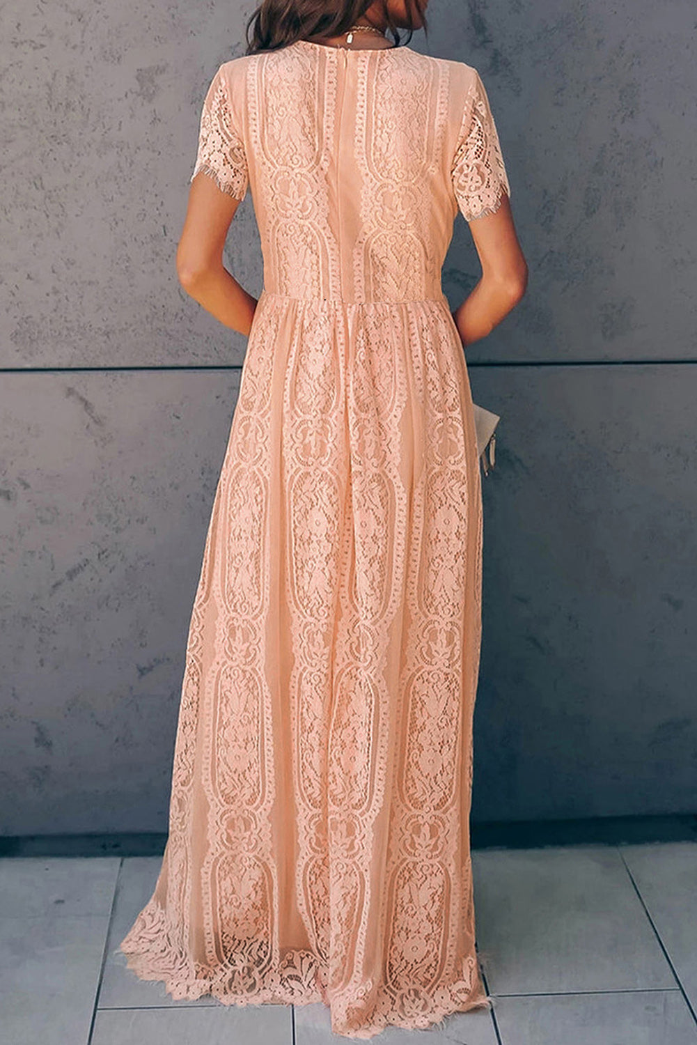 SYNZ Scalloped Trim Lace Plunge Maxi Dress