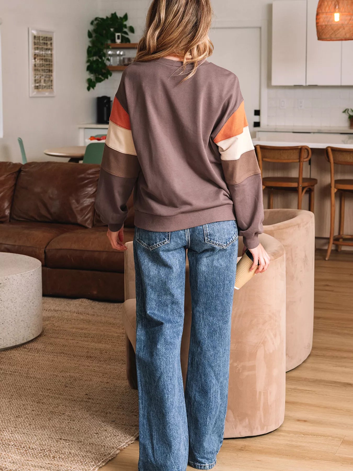 SYNZ Sequin Bow Pumpkin Round Neck Sweatshirt