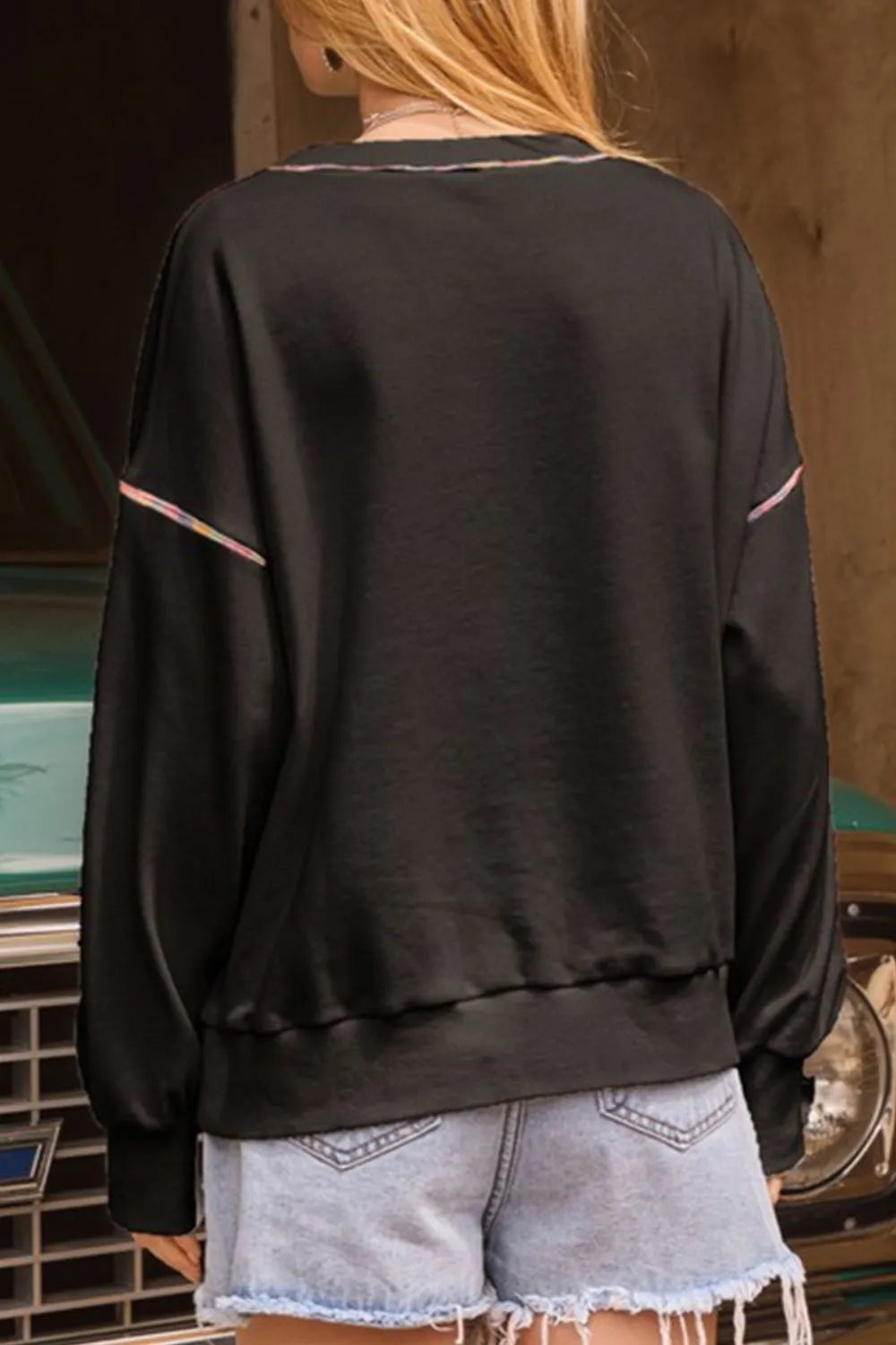 SYNZ Sequin Pumpkin Round Neck Long Sleeve Sweatshirt