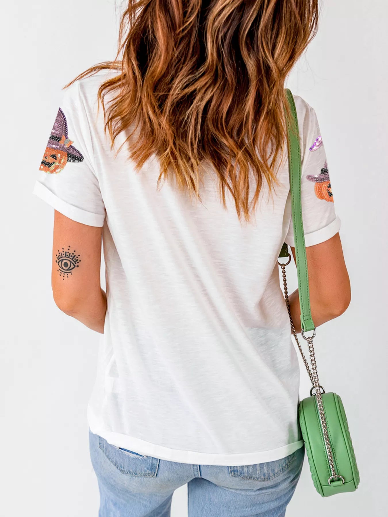 SYNZ Sequin Pumpkin Witch Halloween Tee