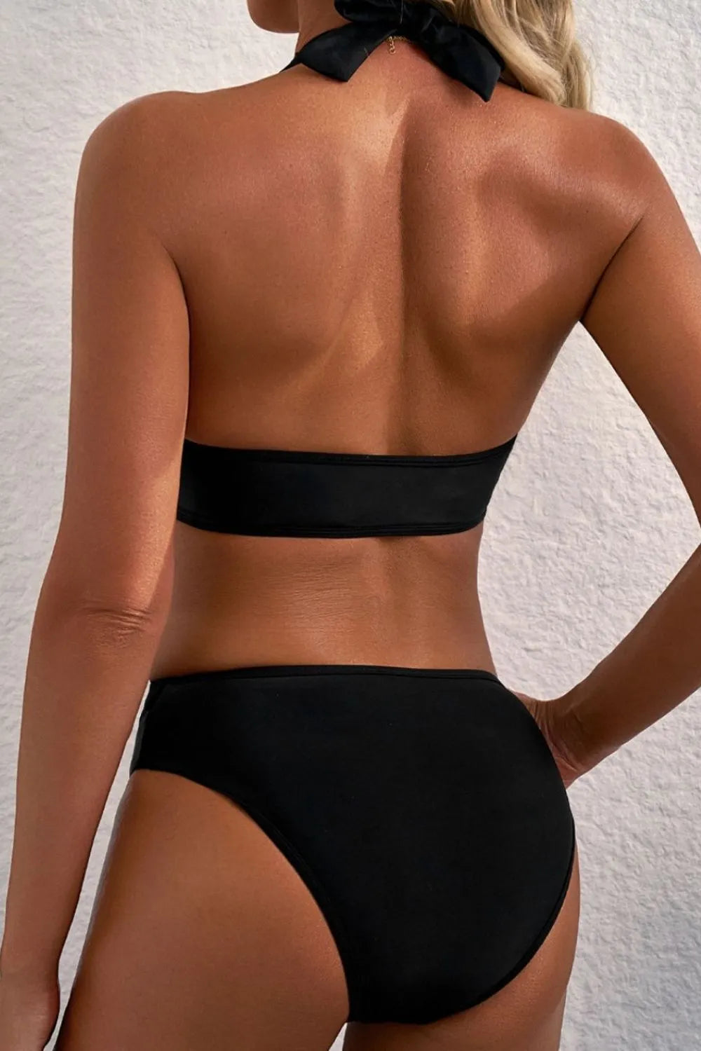 SYNZ Sheer Mesh Edged Halter V Neck Push Up Bikini Set