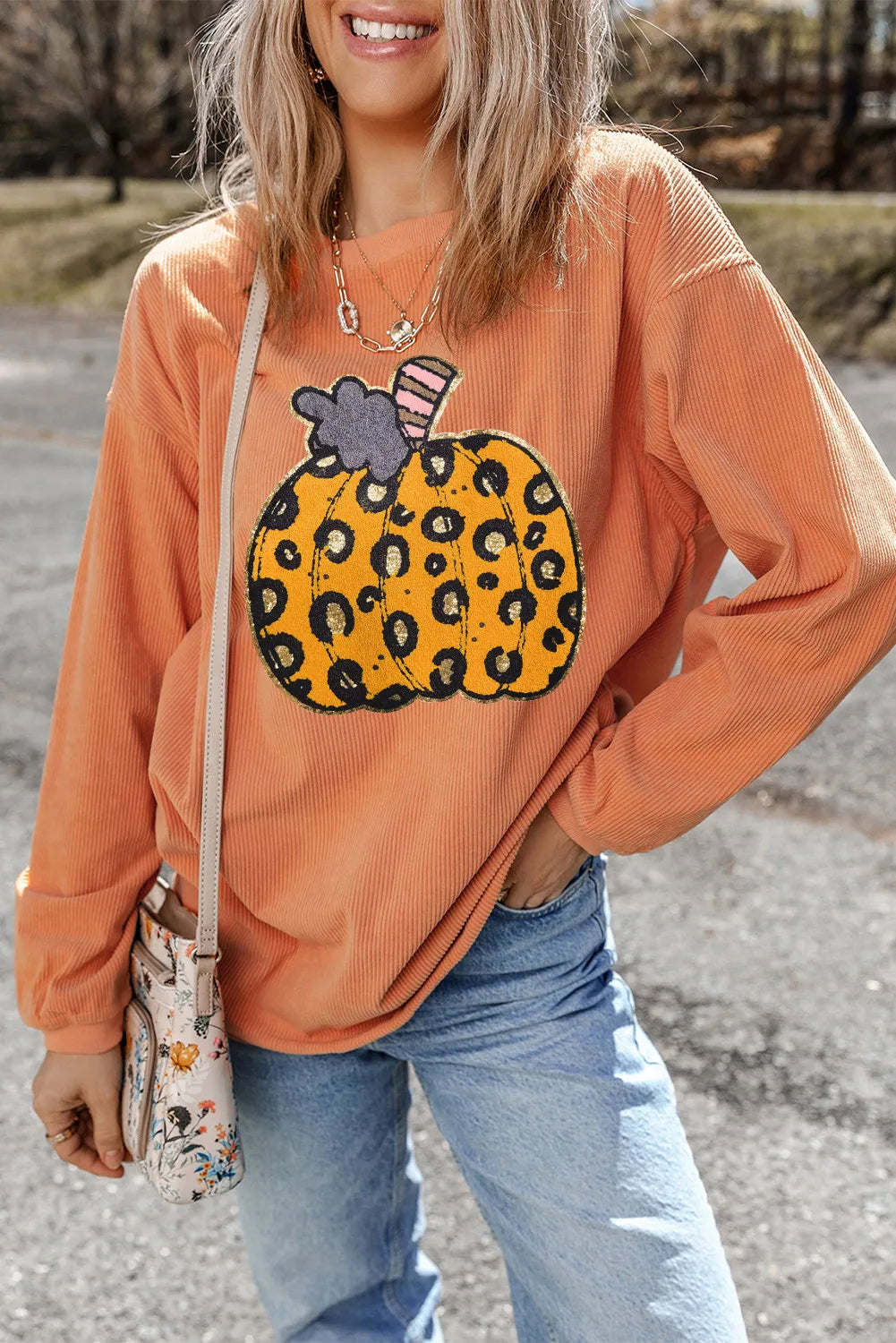 SYNZ Sherbet / S Pumpkin Round Neck Long Sleeve Sweatshirt