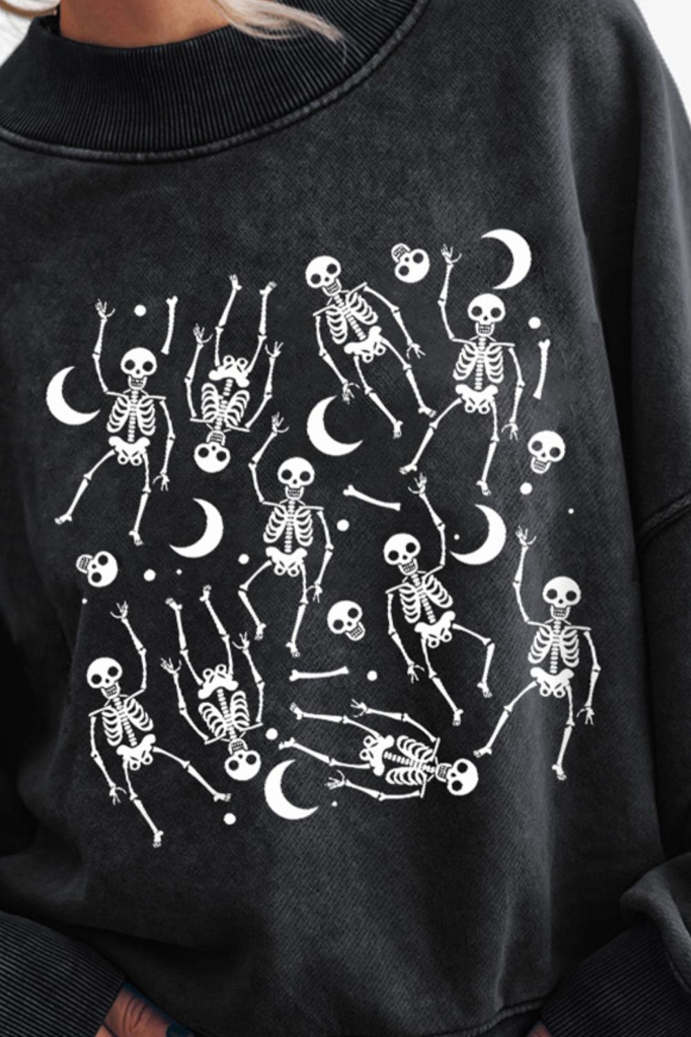 SYNZ Skeleton Graphic Round Neck Long Sleeve Sweatshirt