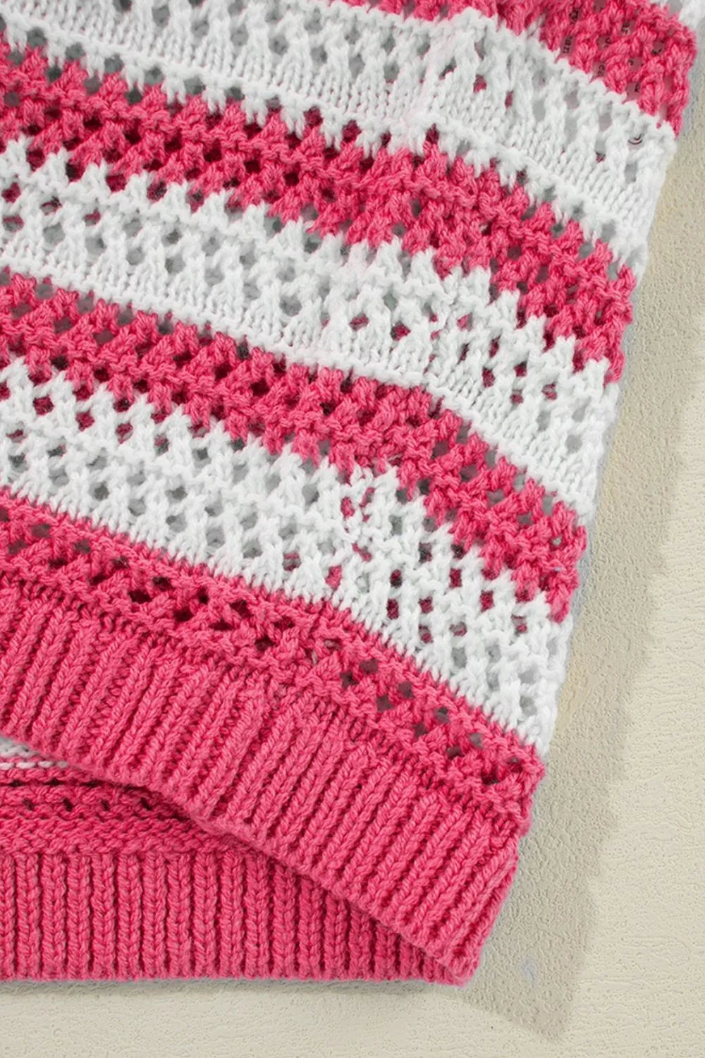 SYNZ Sweater Dresses Stripe Hollowed Knit Sleeveless Sweater Dress