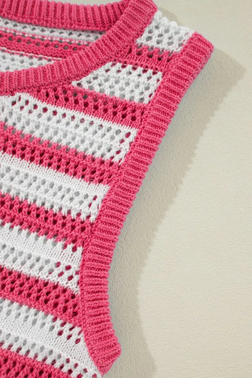 SYNZ Sweater Dresses Stripe Hollowed Knit Sleeveless Sweater Dress