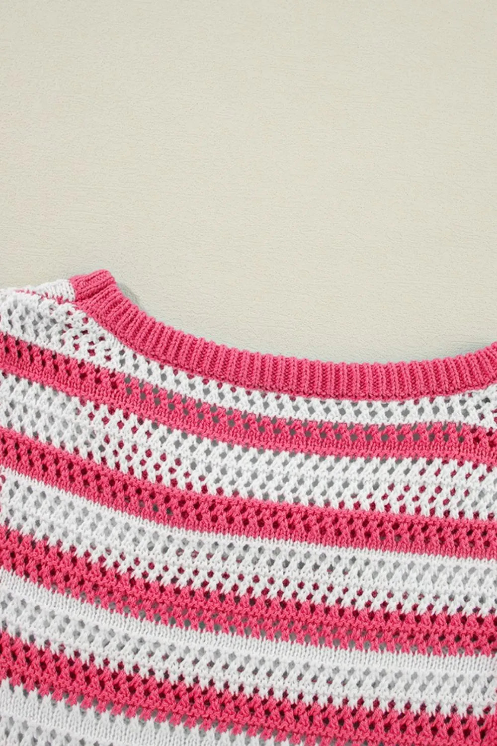 SYNZ Sweater Dresses Stripe Hollowed Knit Sleeveless Sweater Dress