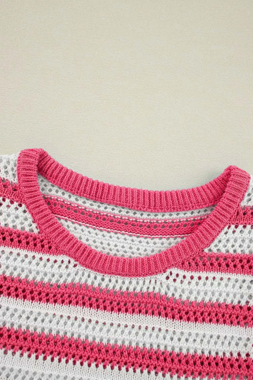 SYNZ Sweater Dresses Stripe Hollowed Knit Sleeveless Sweater Dress