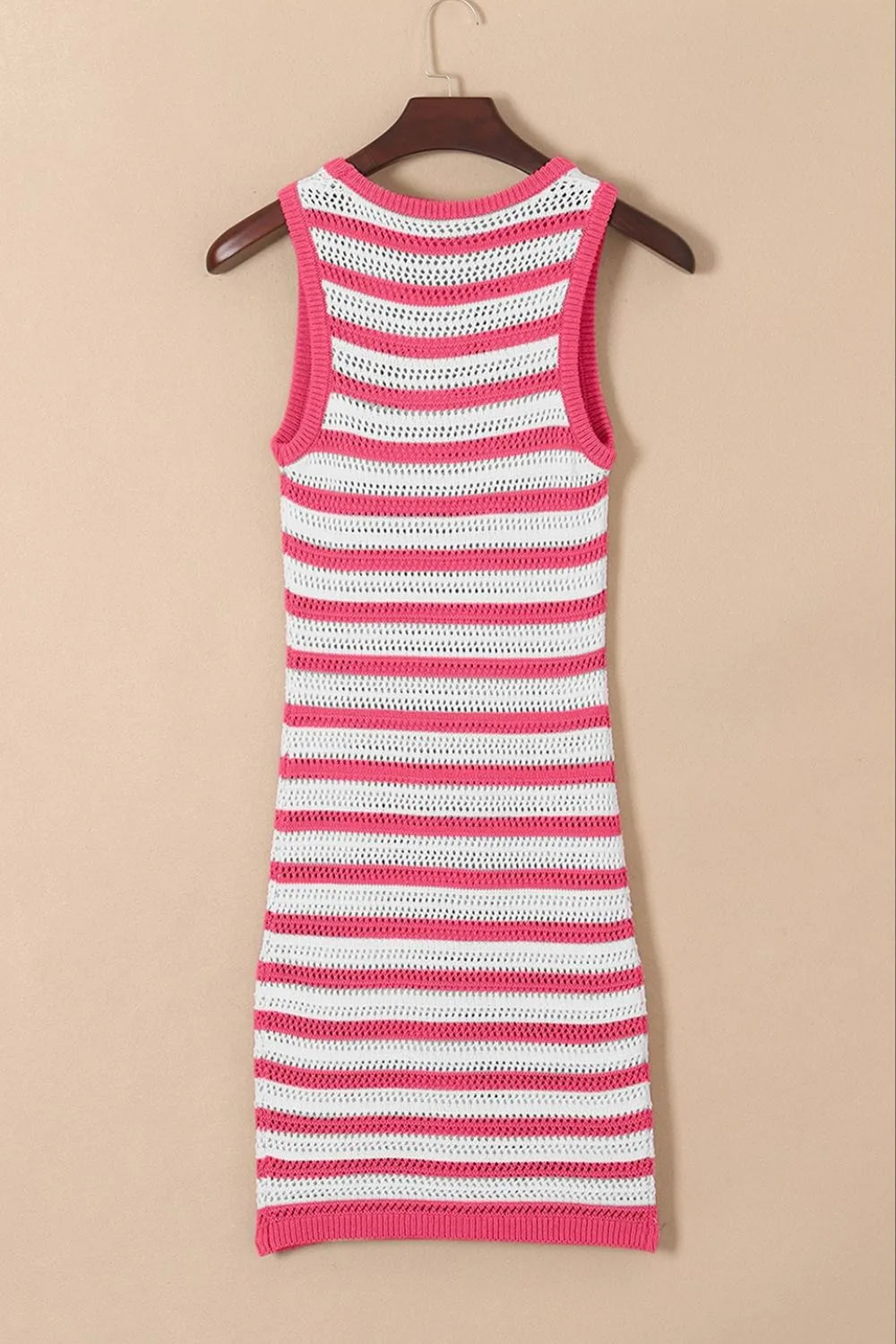 SYNZ Sweater Dresses Stripe Hollowed Knit Sleeveless Sweater Dress