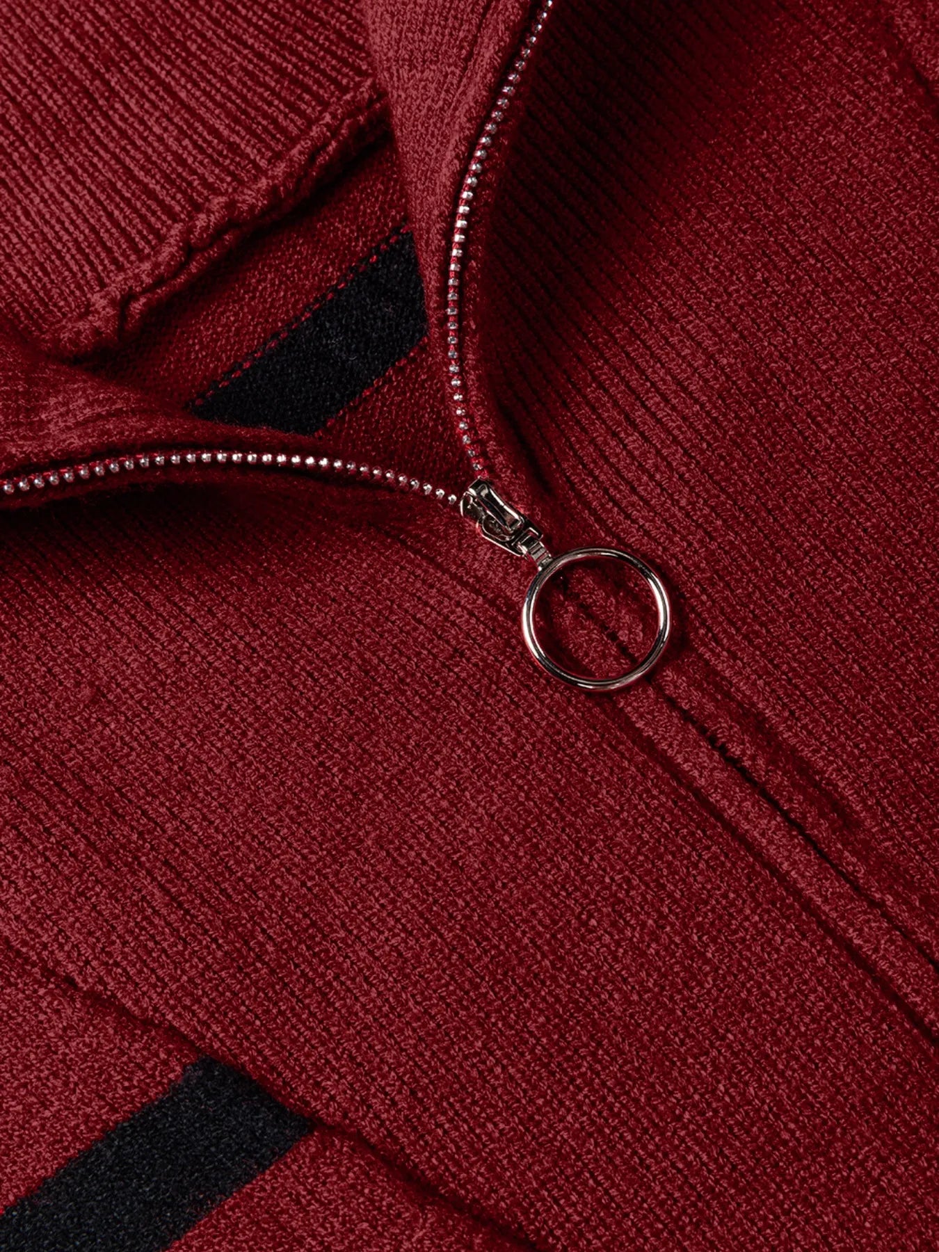 SYNZ Sweater Dresses Striped O-ring Zip Collared Loose Sweater Mini Dress