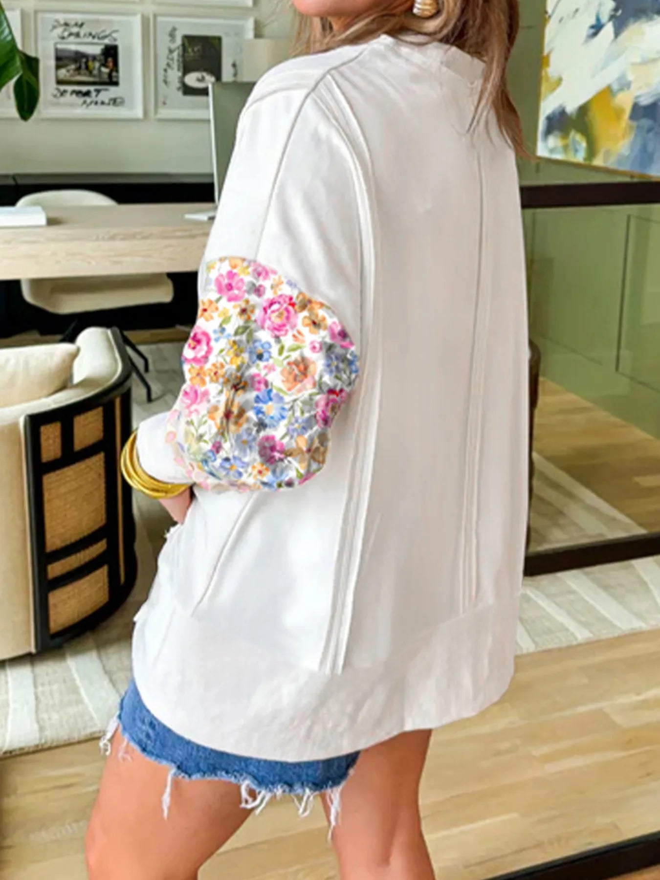 SYNZ Sweatshirts & Hoodies Floral Print Long Sleeve Sweatshirt