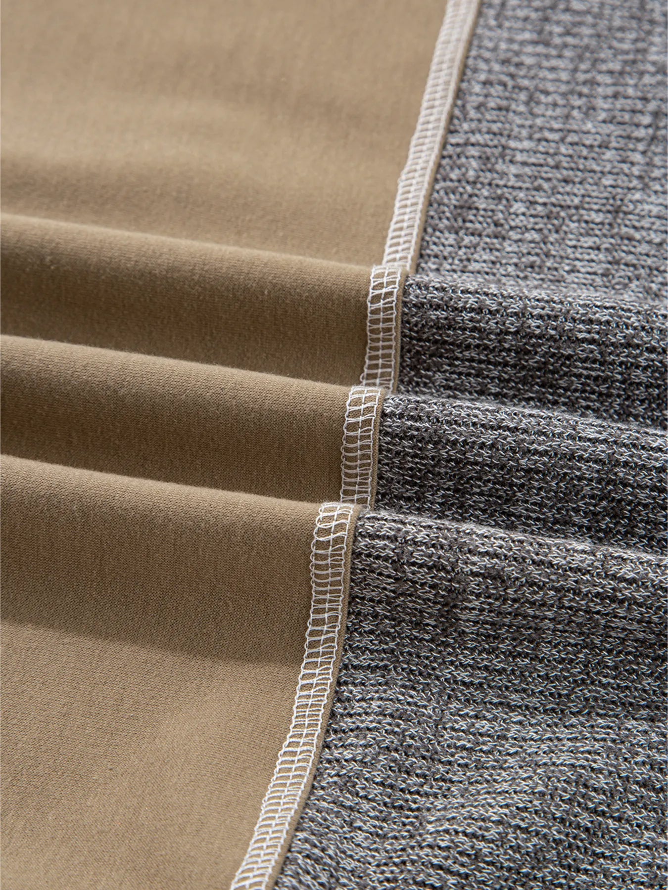 SYNZ Sweatshirts & Hoodies Mixed Texture Patchwork Exposed Seam Half Button Hoodie