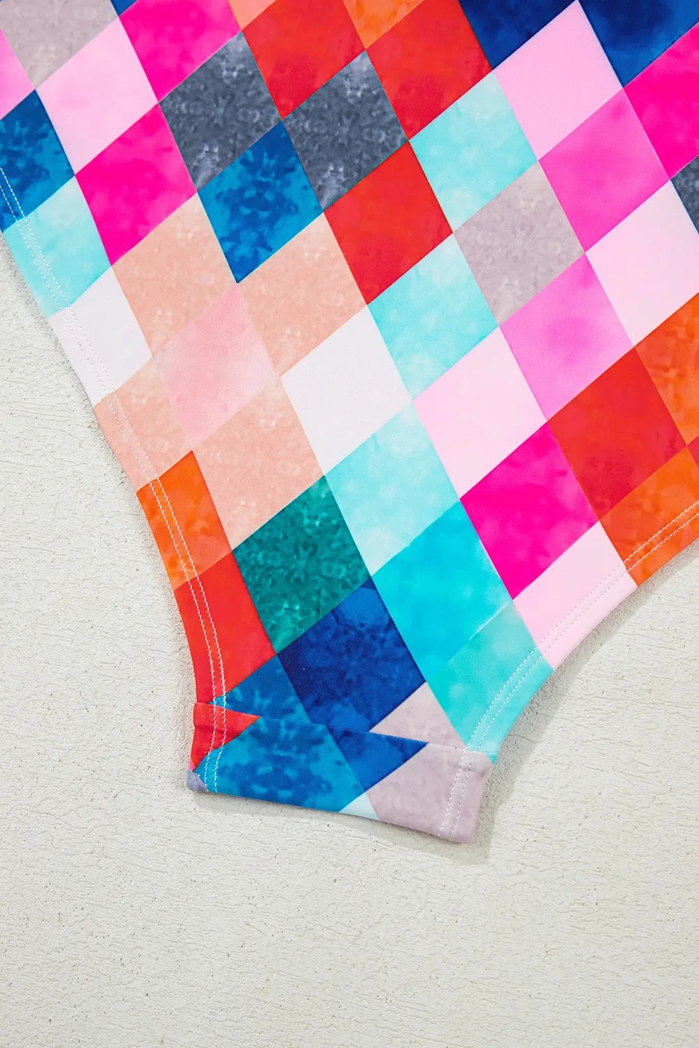 SYNZ Swimwear Multicolor Plaid Print Square Neck Frill Sleeveless Backless One-Piece Swimwear