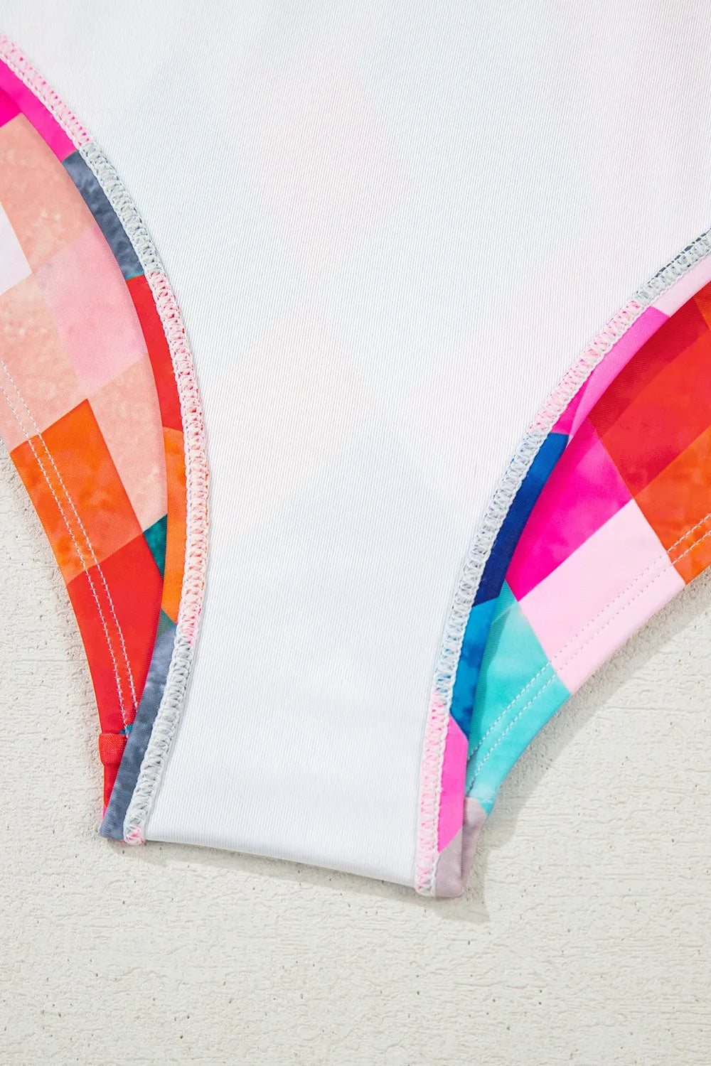 SYNZ Swimwear Multicolor Plaid Print Square Neck Frill Sleeveless Backless One-Piece Swimwear