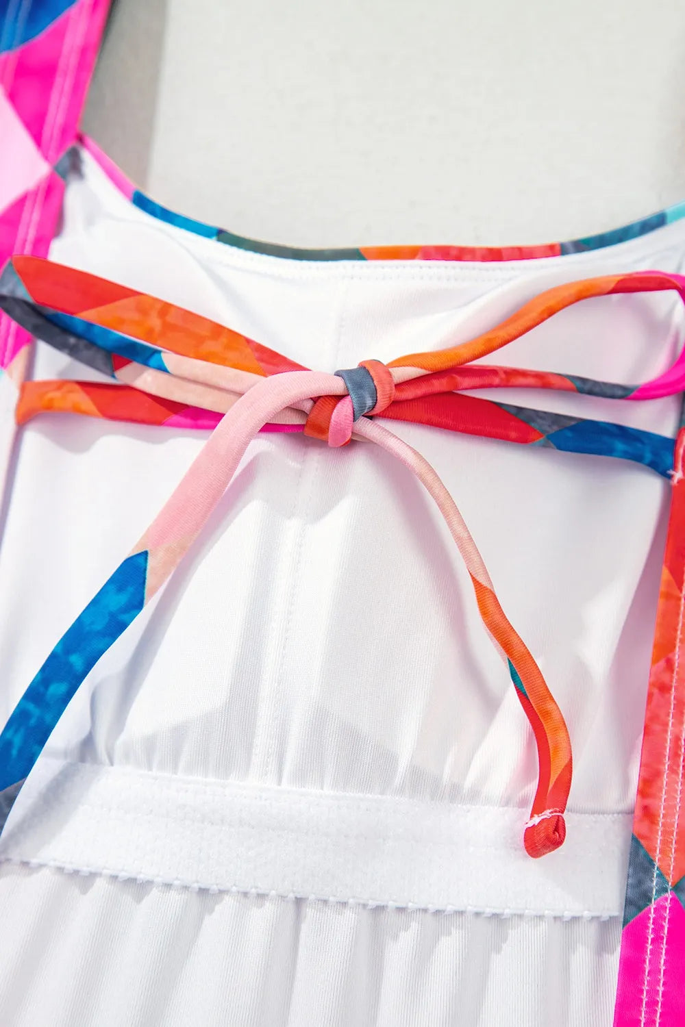 SYNZ Swimwear Multicolor Plaid Print Square Neck Frill Sleeveless Backless One-Piece Swimwear