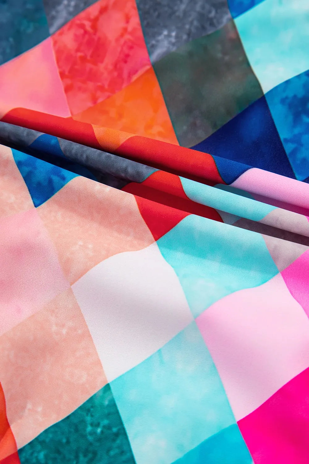 SYNZ Swimwear Multicolor Plaid Print Square Neck Frill Sleeveless Backless One-Piece Swimwear