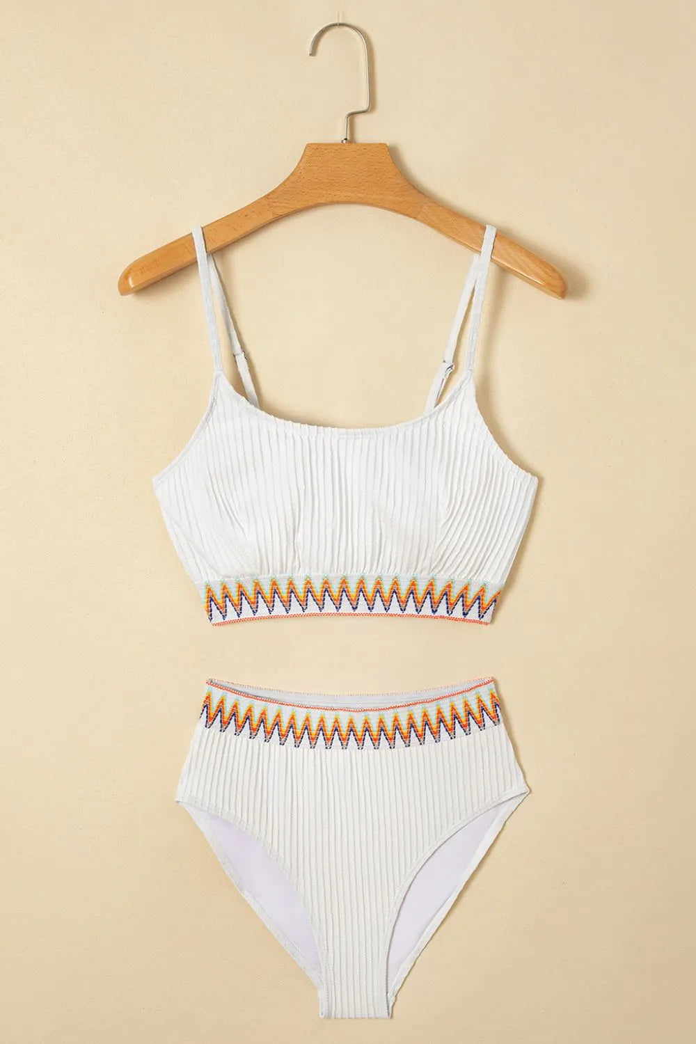 SYNZ Textured Contrast Banding Bikini High Waist 2pcs Swimsuit