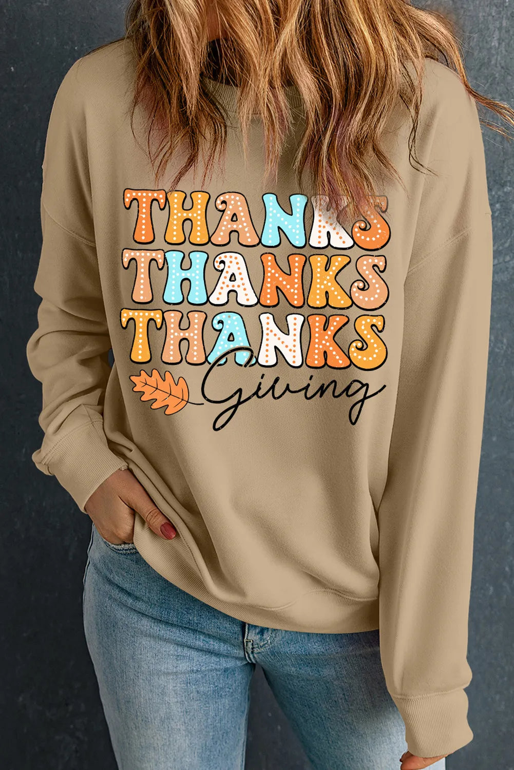 SYNZ THANKSGIVING Round Neck Dropped Shoulder Sweatshirt