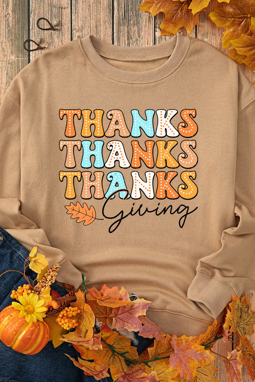 SYNZ THANKSGIVING Round Neck Dropped Shoulder Sweatshirt