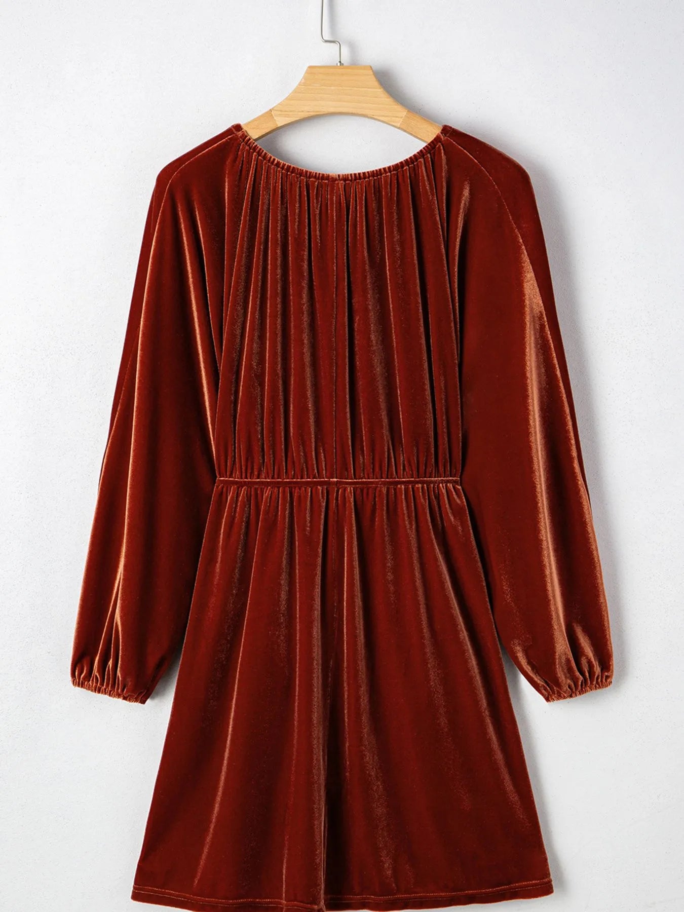 SYNZ V Neck Puff Sleeve Velvet Dress