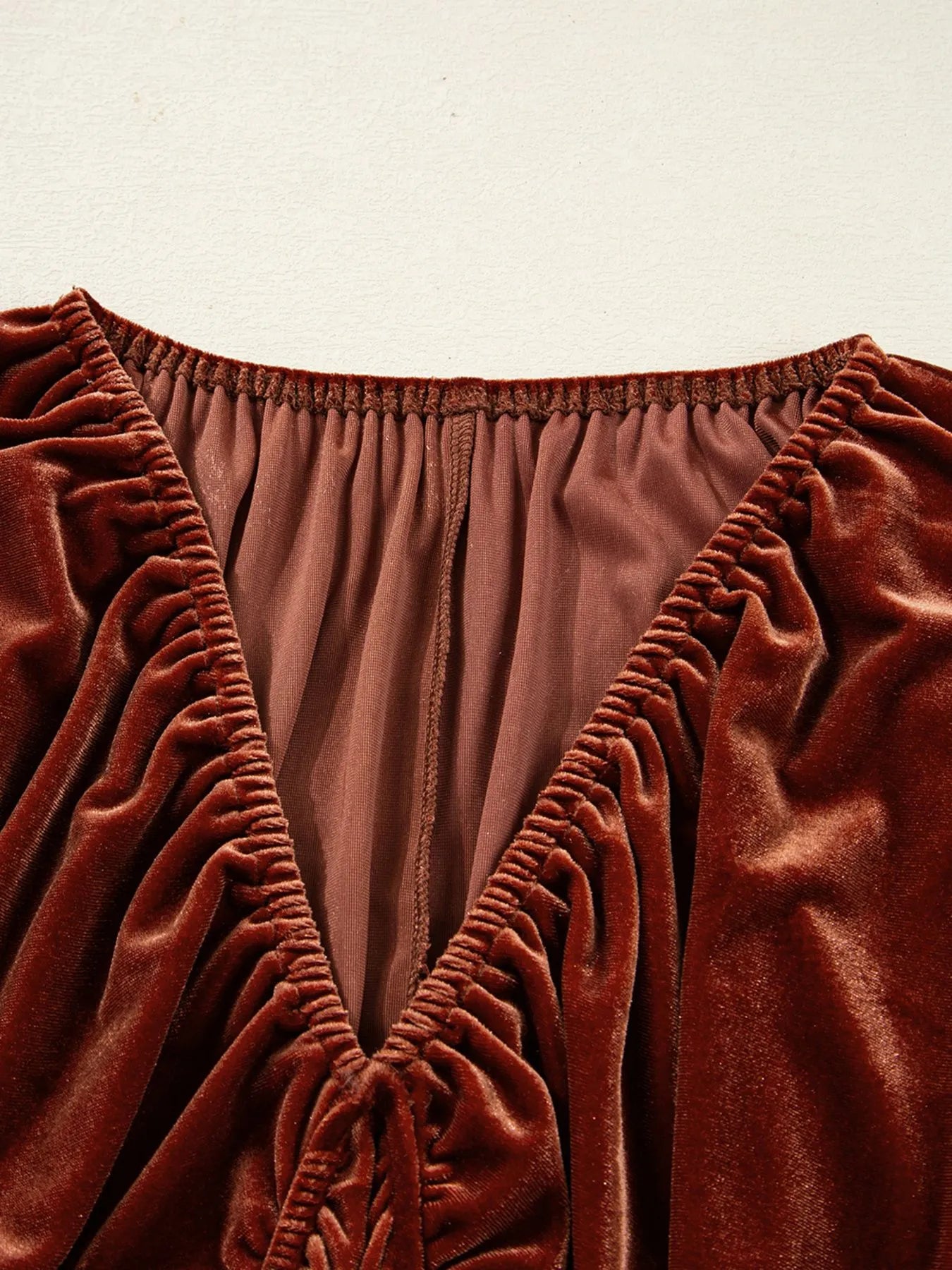 SYNZ V Neck Puff Sleeve Velvet Dress