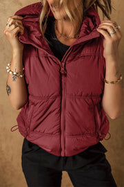 SYNZ Vests Drawstring Zip Up Hooded Vest Coat