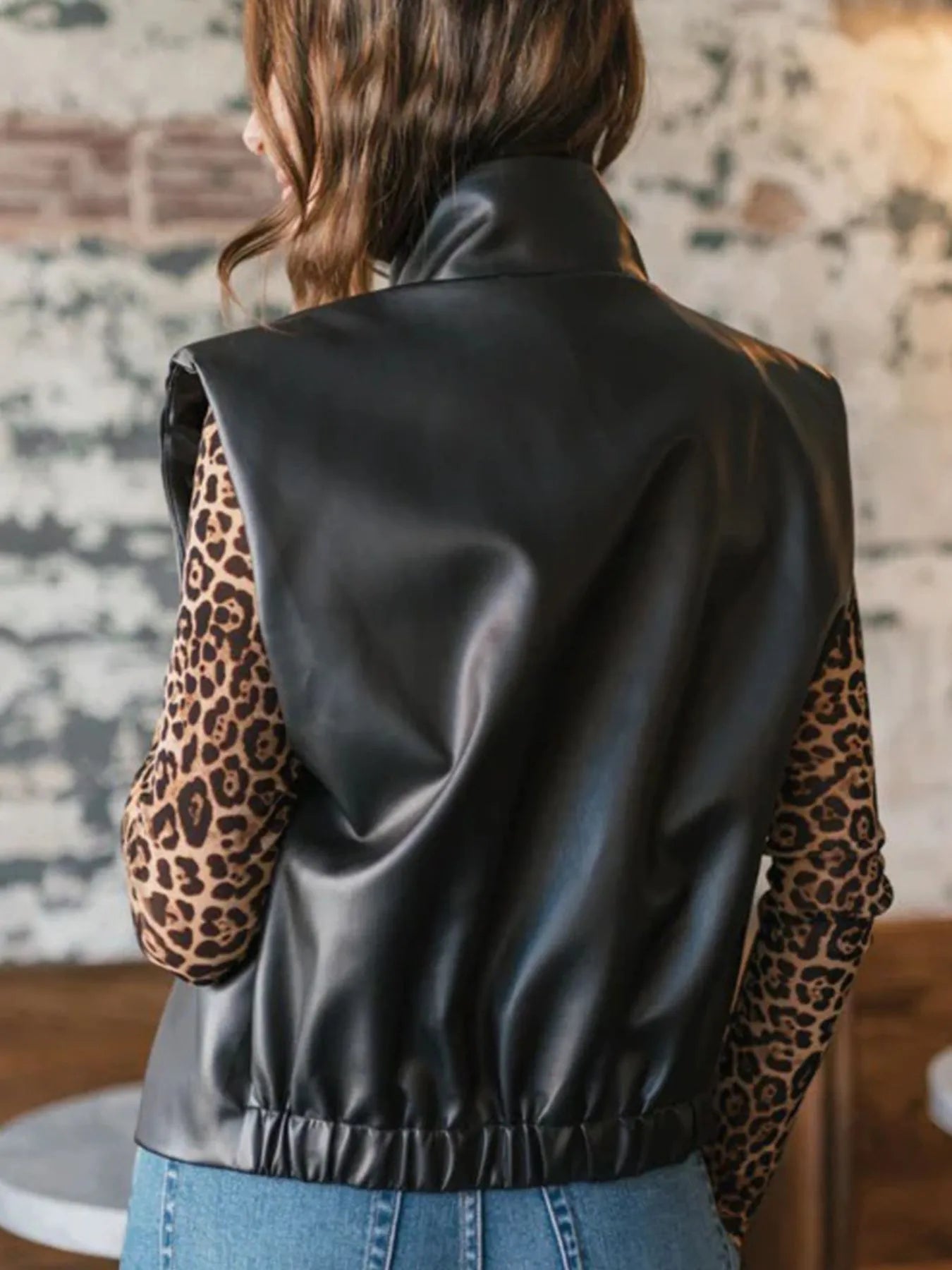 SYNZ Vests Leather Sleeveless Vest Coat with Zipper Closure