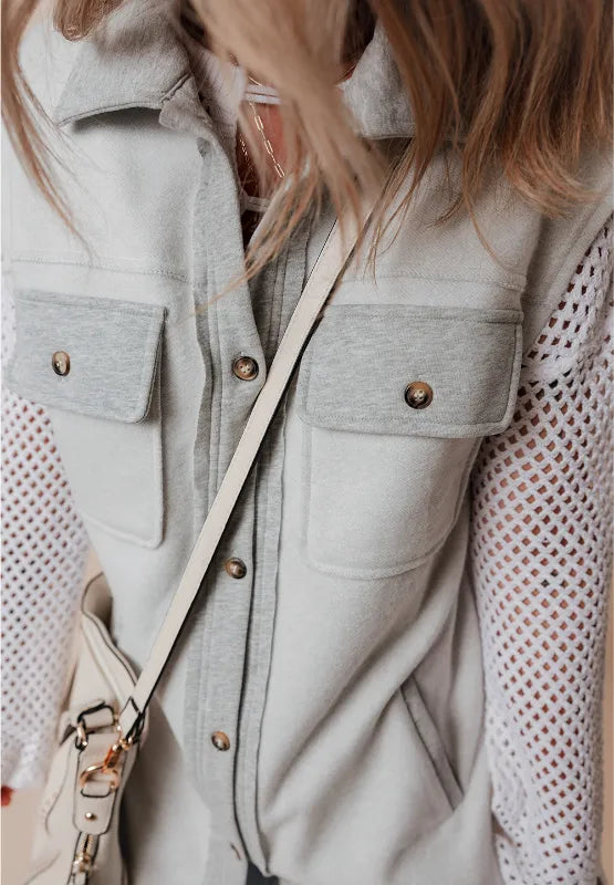 SYNZ Vests Pocketed Curved Hem Button Up Vest