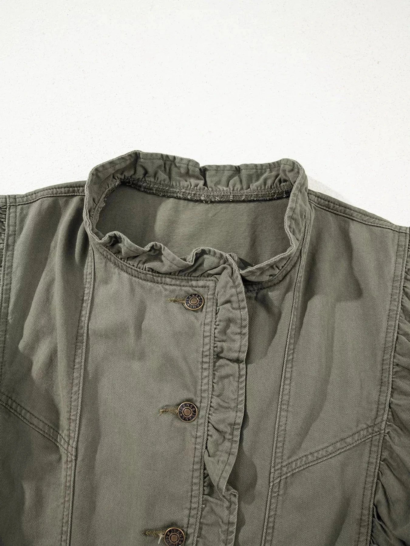 SYNZ Vests Ruffled Patchwork Denim Vest – Button Up Jean Jacket Style