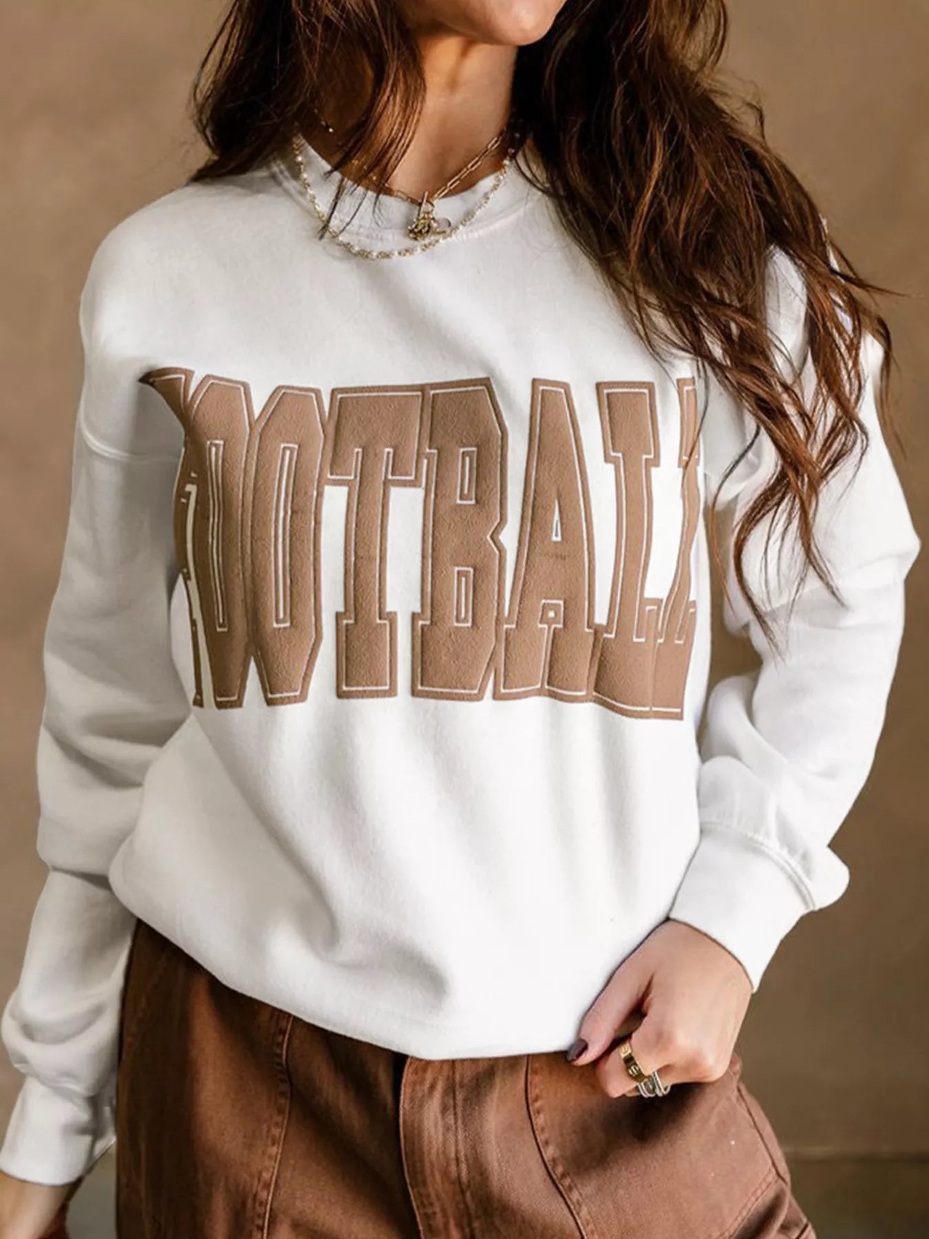 SYNZ White / S FOOTBALL 3D Letter Graphic Crew Neck Sweatshirt