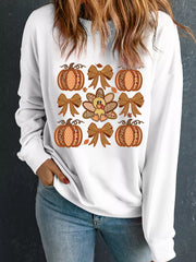 SYNZ White / S Halloween Pumpkin Bow Graphic Drop Shoulder Sweatshirt