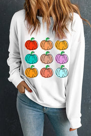 SYNZ White / S Pumpkin Graphic Long Sleeve Sweatshirt
