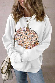 SYNZ White / S Pumpkin Graphic Long Sleeve Sweatshirt