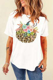 SYNZ White / S Pumpkin Graphic Round Neck Short Sleeve T-Shirt