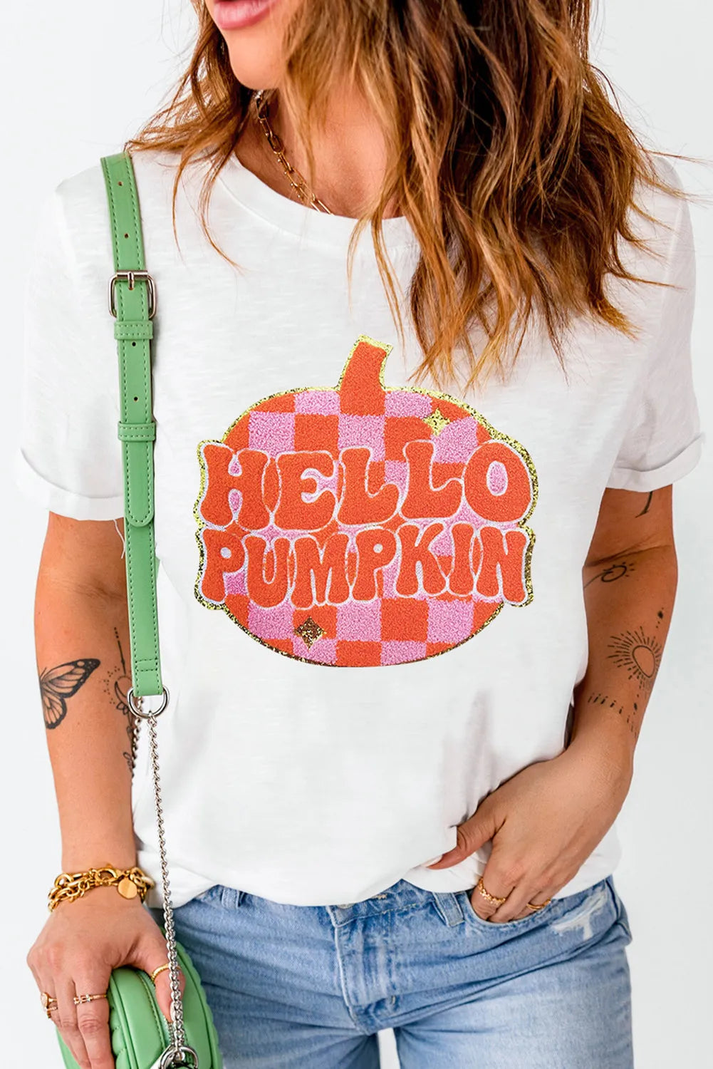 SYNZ White / S Pumpkin Round Neck Short Sleeve T-Shirt