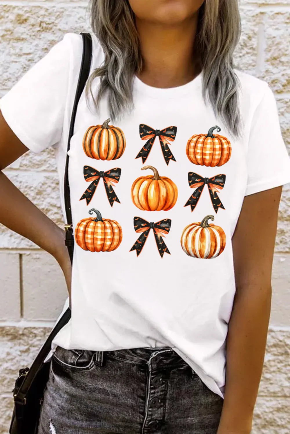 SYNZ White / S Pumpkin Round Neck Short Sleeve T-Shirt