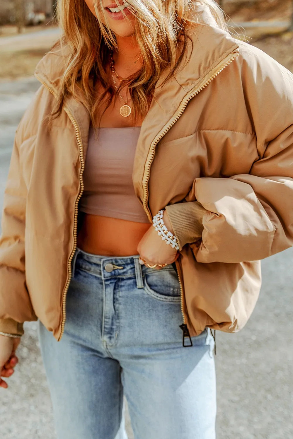 SYNZ Zip Up Collared Neck Coat with Pockets