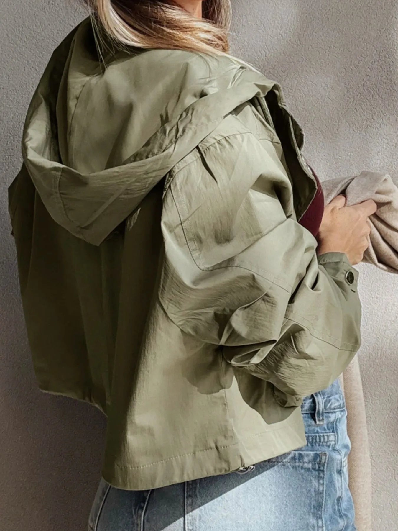 SYNZ Zip Up Cropped Hooded Utility Jacket