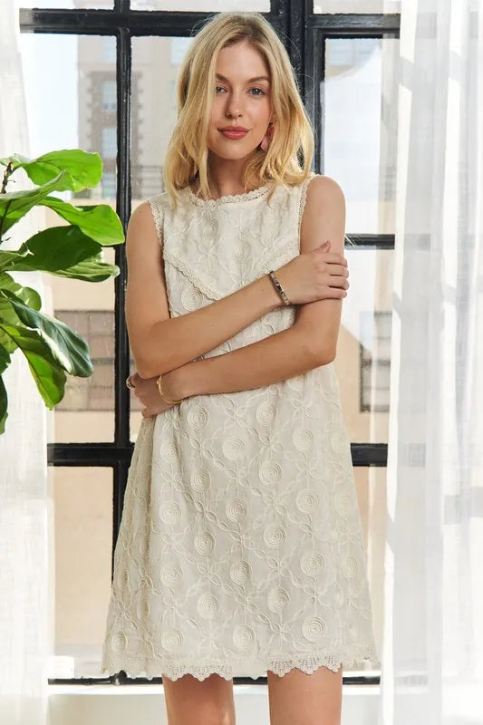 Trendsi ADORA Applique Round Neck Sleeveless Shift Dress