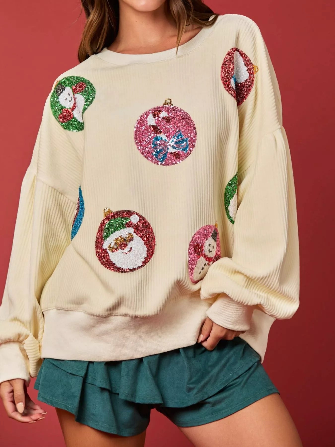 Trendsi Apricot / S Christmas Sequin Embellished Sweatshirt