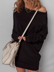 Trendsi Asymmetric Neck Batwing Sleeve Shift Mini Sweater Dress